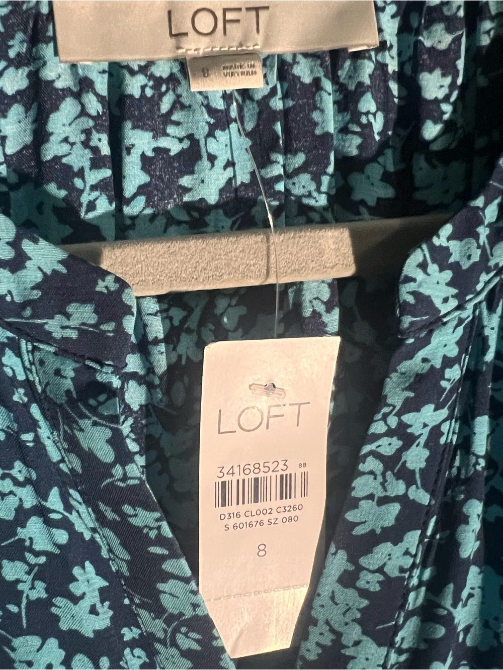 LOFT Navy Blouse with Teal Floral Print
